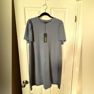FOR CYNTHIA Womens T Shirt Ruffle Trim Blue Tunic Dress Size X-Large